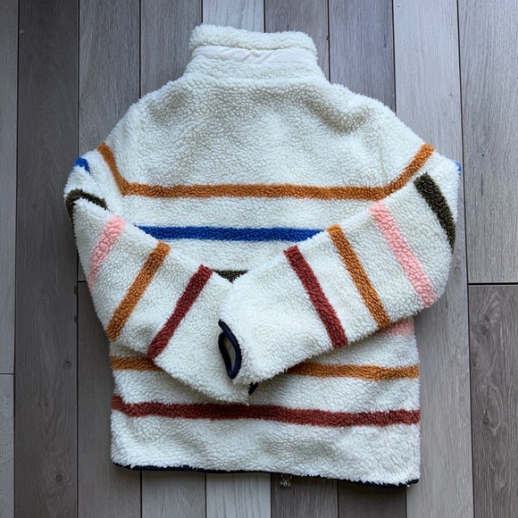 Faherty Sherpa Fleece Jacket Striped Multi Color Zip Up Size S Cozy - Picture 4 of 10